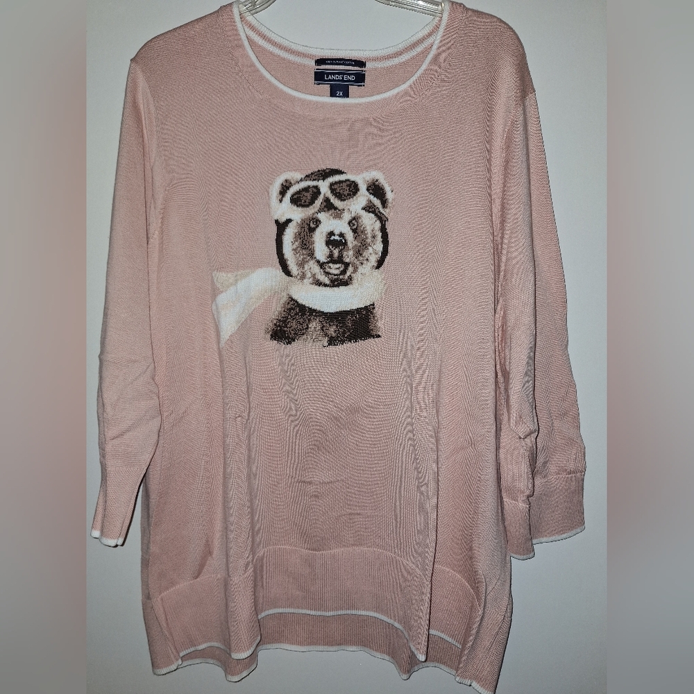 Lands' End Light Pink Sweater with Bear Design